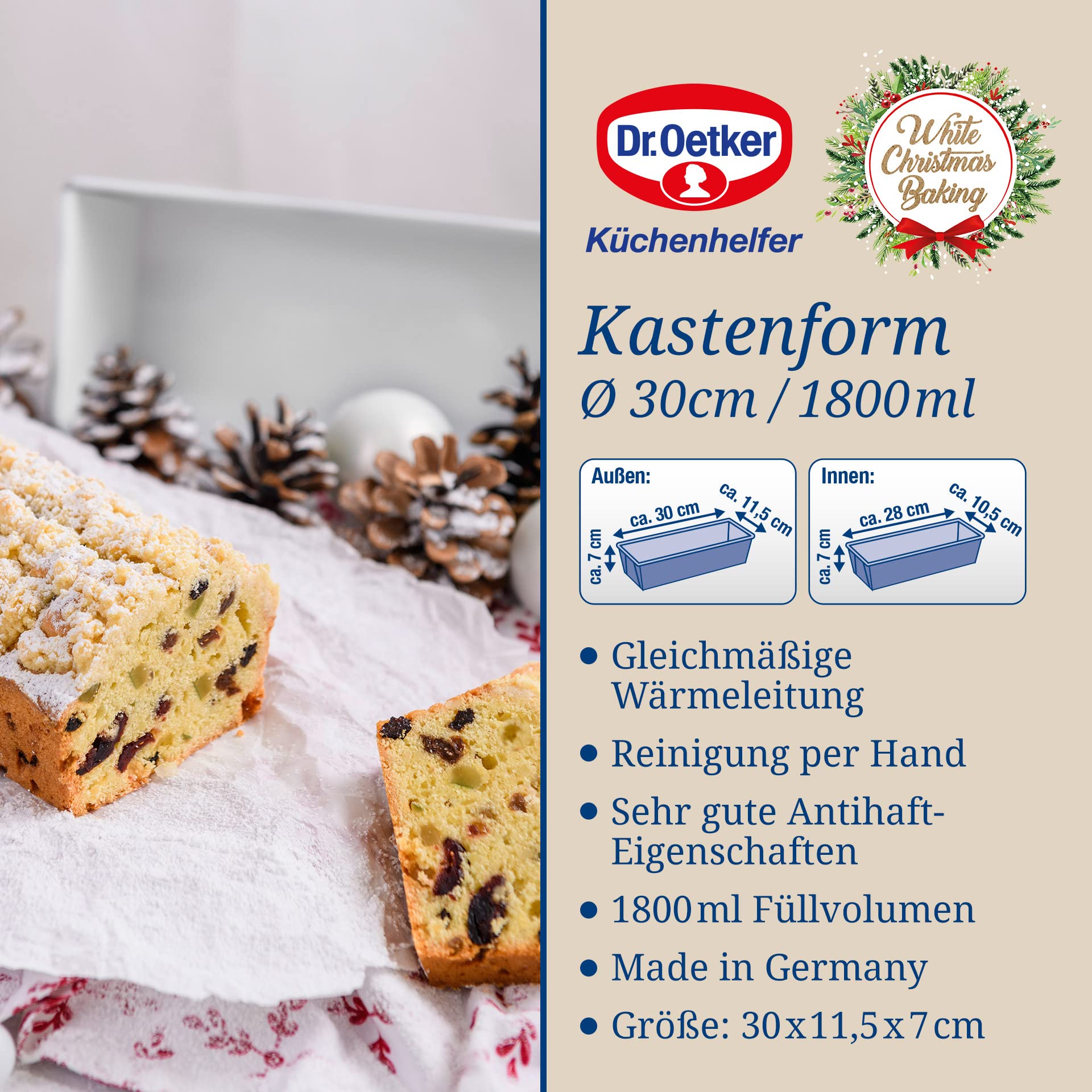 dr-oetker-kastenform-white-christmas-baking-30-cm-1800-ml-brot-und-kuchenform-mi image 2