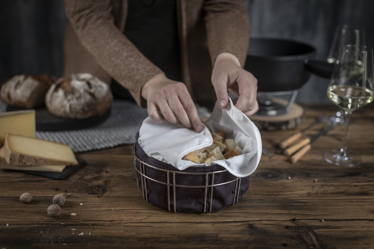 kuhn-rikon-fondue-brotkorb-aus-metall-stoff-brotkorb-mit-sack image 2