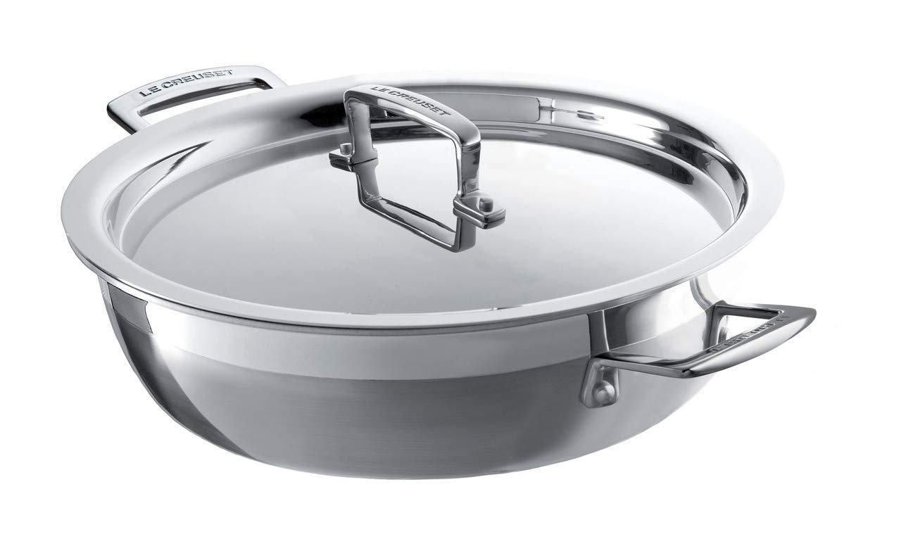 le-creuset-3-ply-edelstahl-profipfanne-mit-deckel-26-cm-silber image 1