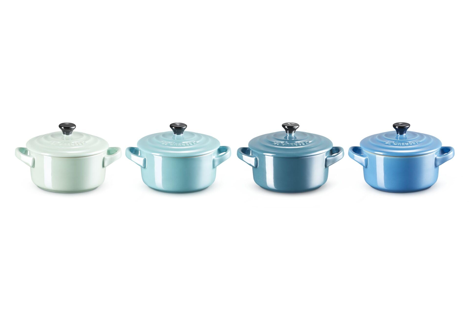 le-creuset-4er-set-mini-cocottes-steinzeug-200-ml-metallics-blau-gr-n image 2
