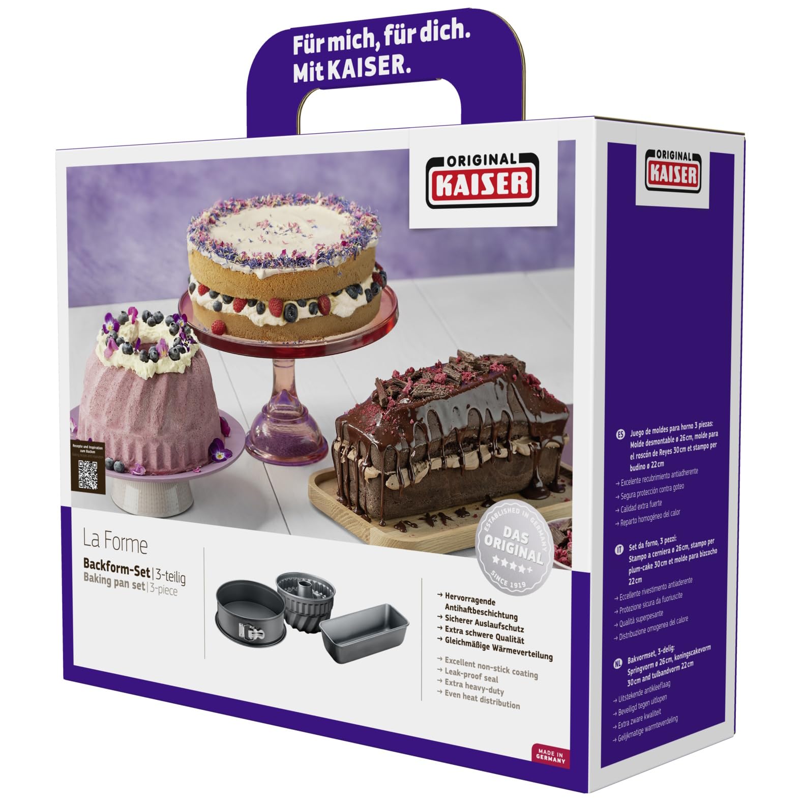 kaiser-la-forme-backset-3-tlg-springform-26-cm-kastenform-gugelhupfform image 3
