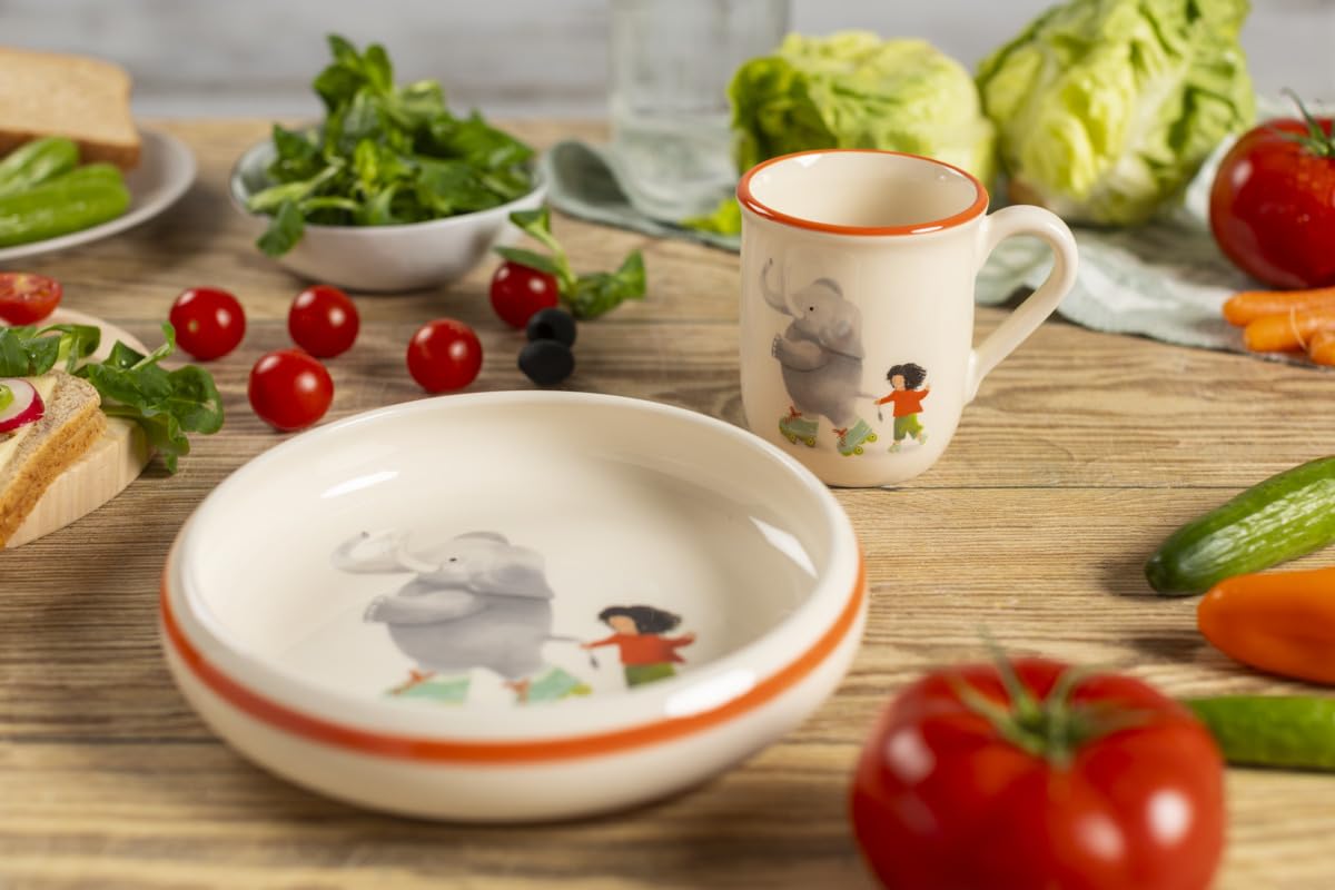 kuhn-rikon-kindergeschirr-elefant-2er-set-teller-tasse-keramik-handbemalt image 3