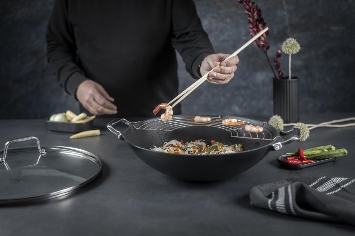 kuhn-rikon-jampur-gusseisen-wok-36-cm-mit-glasdeckel-tempura-grill-und-holzst-bc image 6