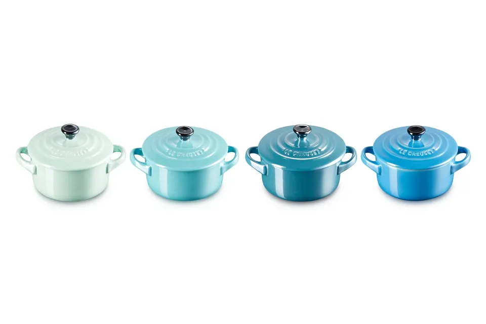 le-creuset-4er-set-mini-cocottes-steinzeug-200-ml-metallics-blau-gr-n image 1