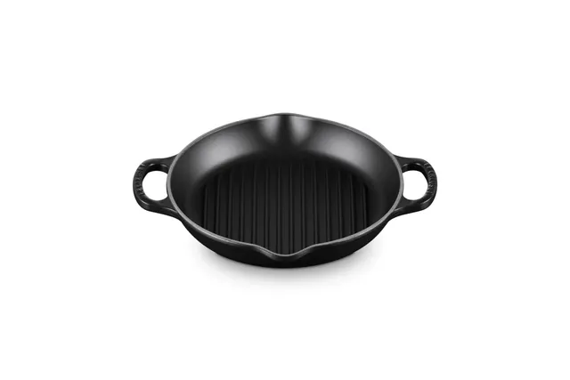 le-creuset-signature-hohe-runde-grillpfanne-aus-gusseisen-25-cm-schwarz-matt image 1