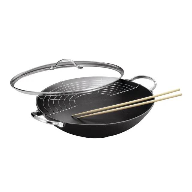 kuhn-rikon-jampur-gusseisen-wok-36-cm-mit-glasdeckel-tempura-grill-und-holzst-bc image 1