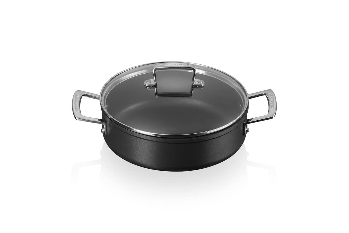 le-creuset-toughened-nonstick-pro-schmorpfanne-24-cm-glasdeckel-schwarz image 1