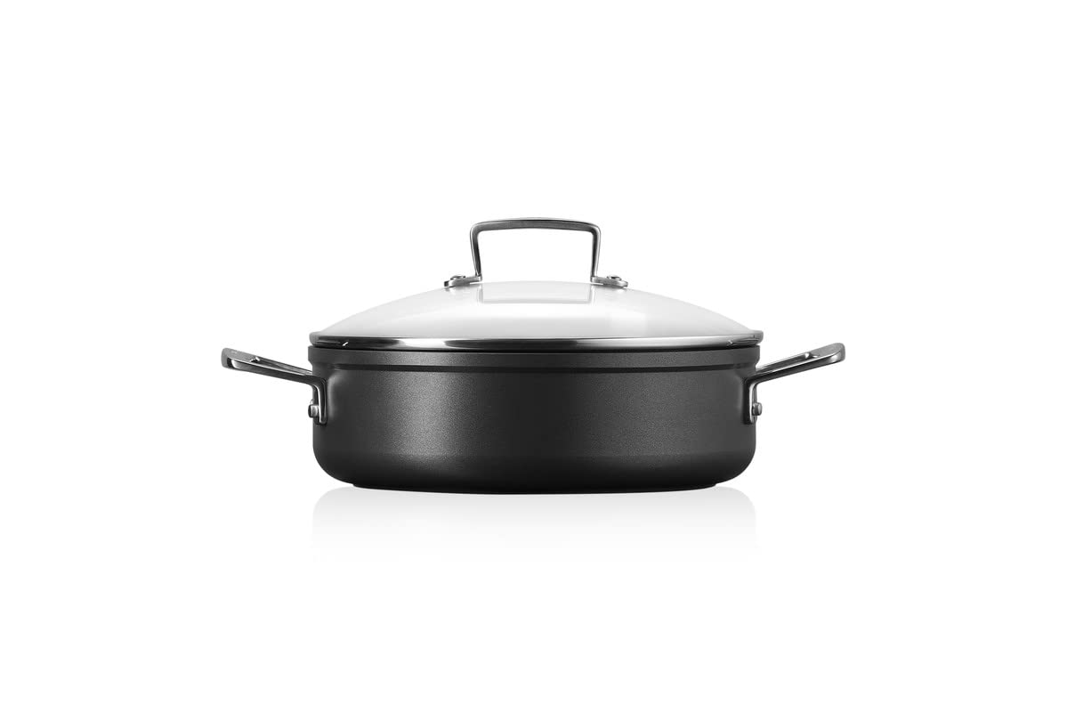 le-creuset-toughened-nonstick-pro-schmorpfanne-24-cm-glasdeckel-schwarz image 2